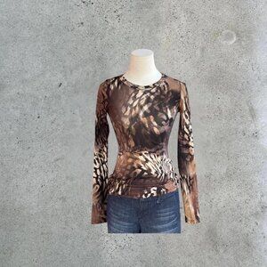 vintage micromesh animal print long sleeve top